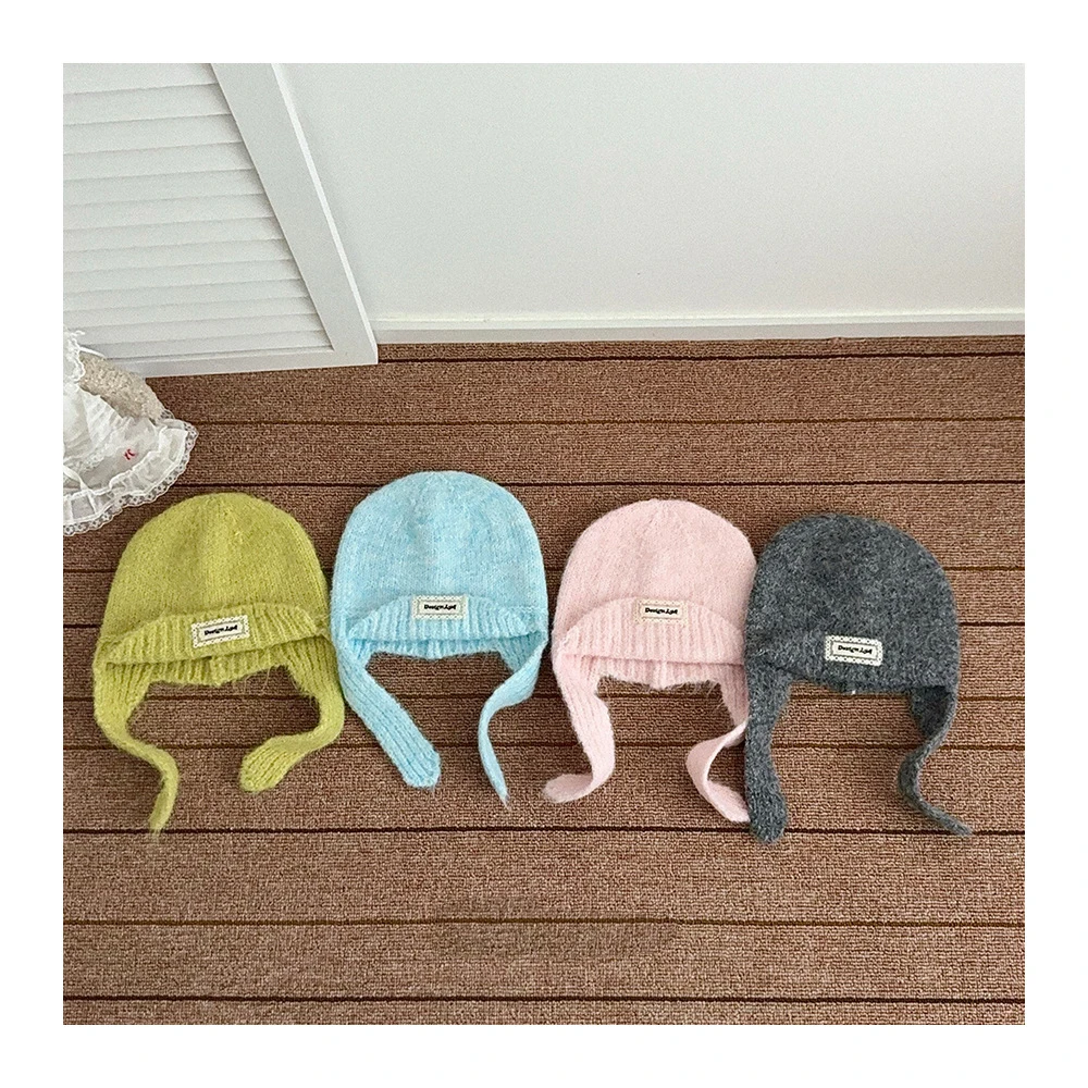 

Новая зимняя детская шапка от 1 до 7 лет, однотонная детская шапка с клейкими буквами для защиты ушей, 6 цветов, вязаная шапка для девочек