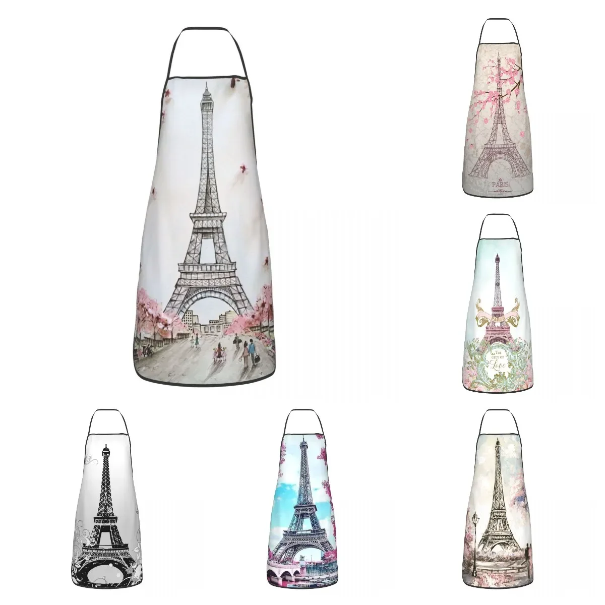 Unisex Eiffel Tower Spring Art Kitchen Chef Cooking Baking Apron Women Men Tablier Cuisine for Gardening