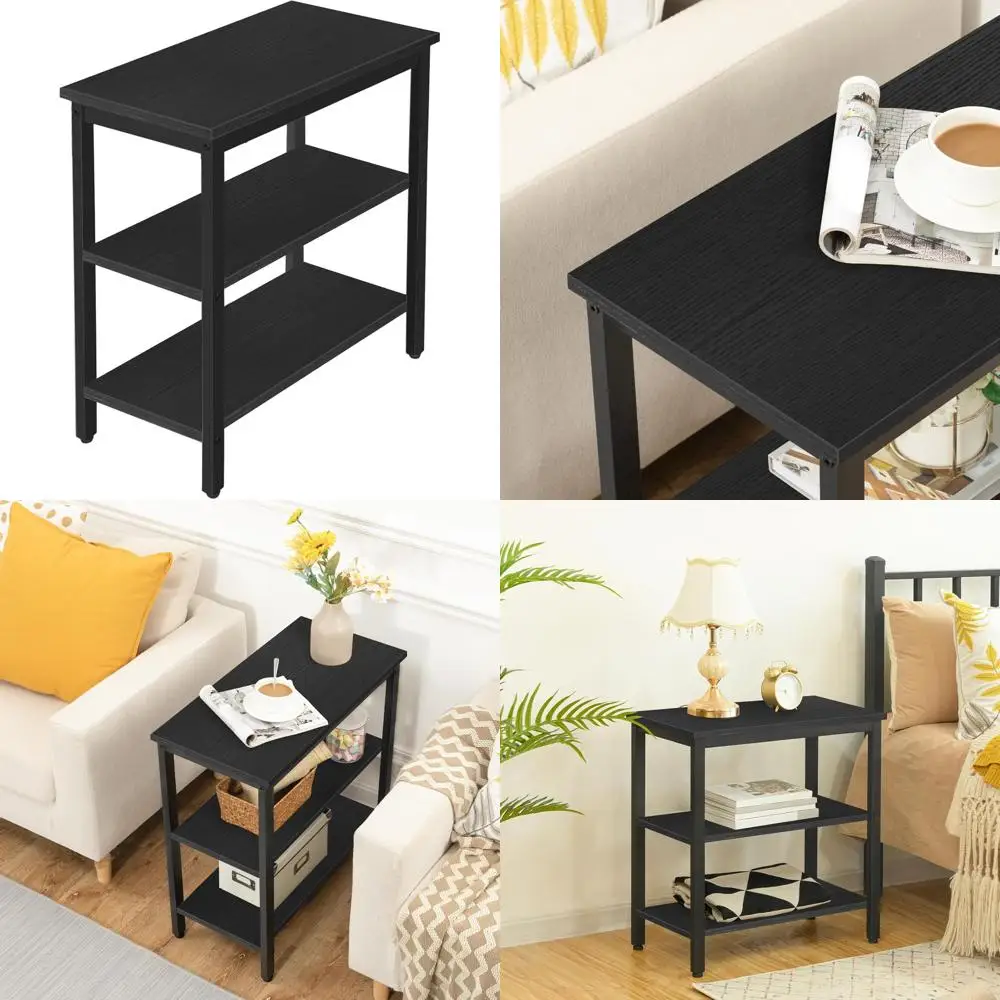 

Рустикальный 3-ярусный металлический приставной столик для небольших помещений, простая сборка, идеально подходит для гостиной или спальни, черный, в индустриальном стиле