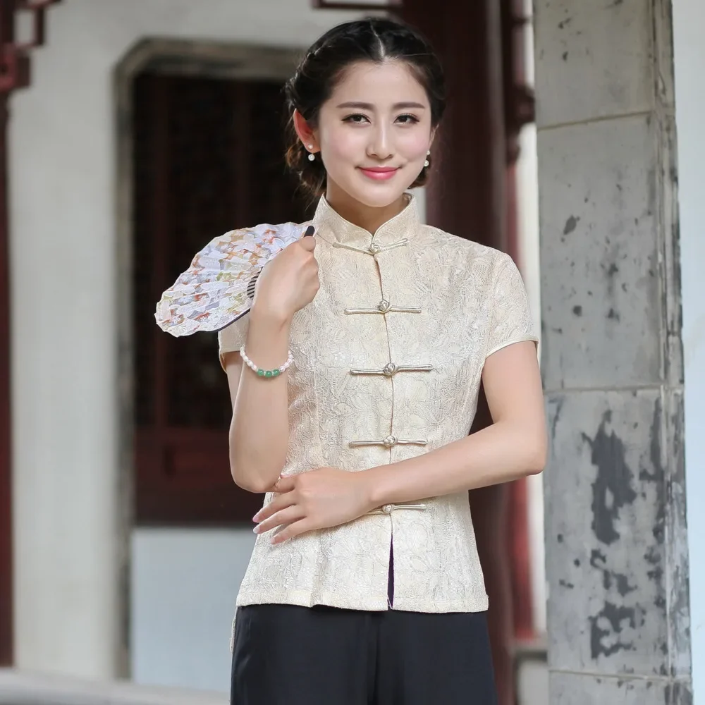 New Womens Chinese Traditional Top Mandarin Collar Qipao Shirt Party Elegant Banquet Evening Ancient Cheongsam Blouse Shirts