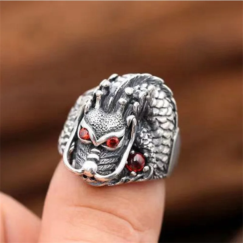 Dominante Dragon Head Ring Mannelijke Wijsvinger Accessoires Vintage Crystal Stone Relief Dragon Ring Mannelijke Sieraden