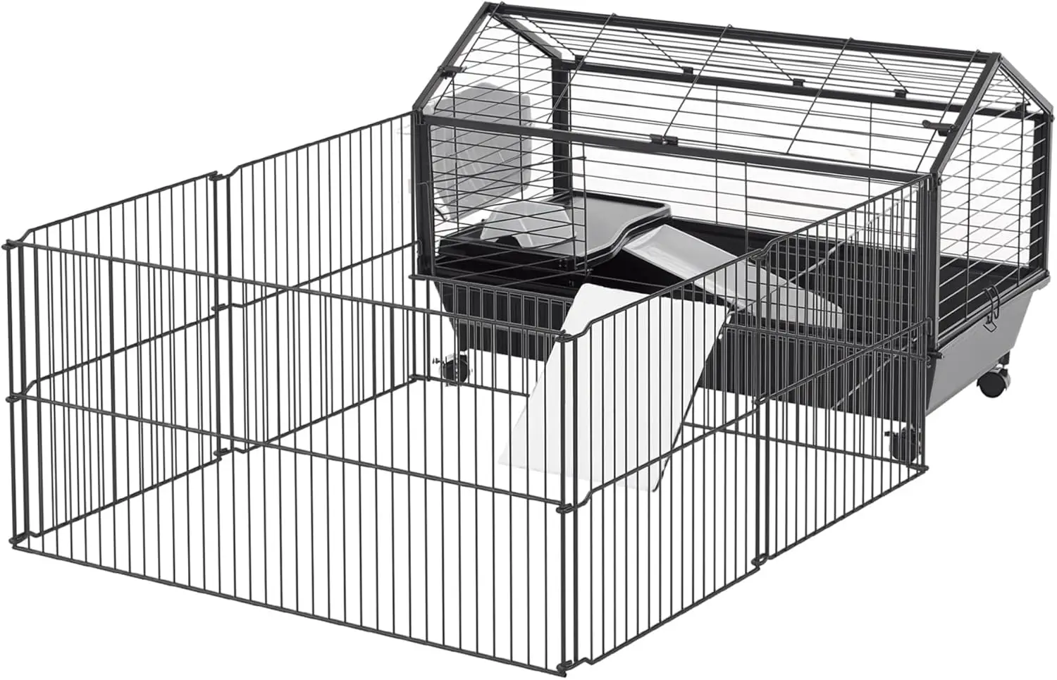 

Foldable Small Animal Cage with Rolling Wheels, Includes Water Bottle and Ramps, 35 Inch Length