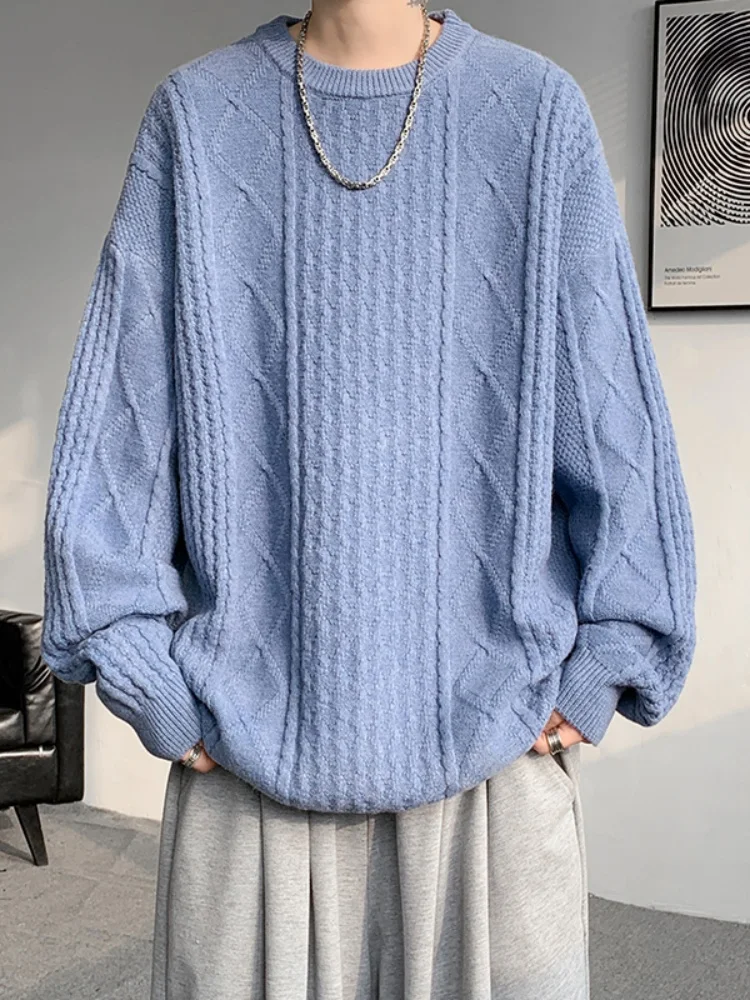 

Мужской свободный вязаный свитер на осень-зиму, повседневный, с круглым вырезом, из полиэстера, акрила и нейлона, с длинным рукавом