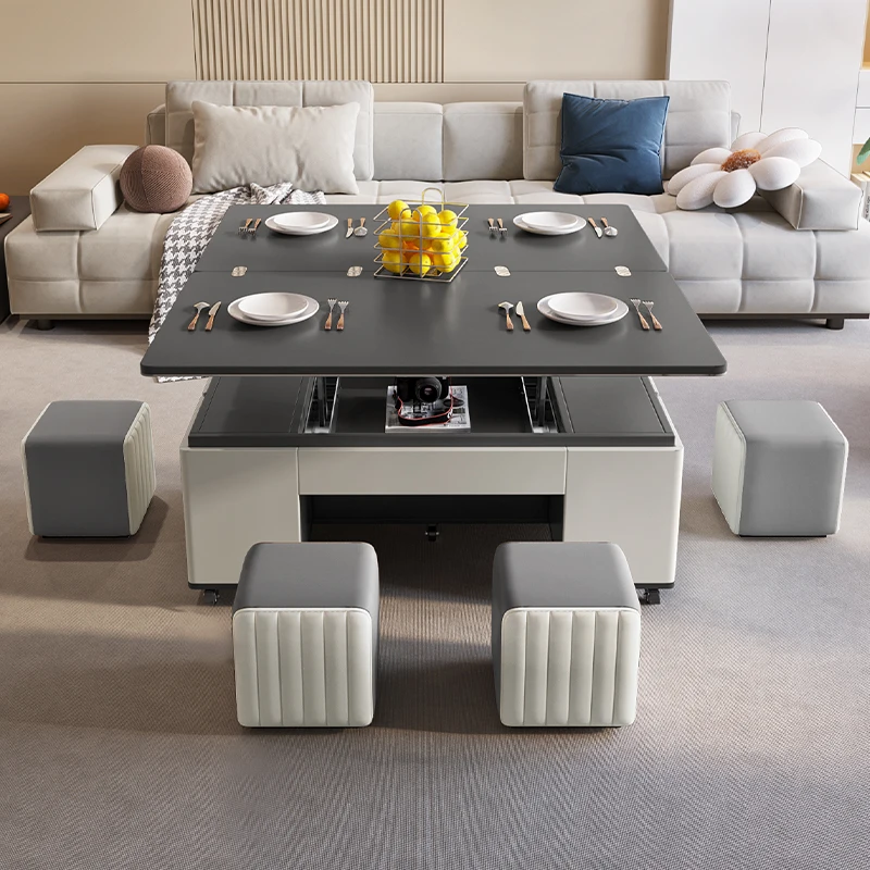 Multifunctional coffee table multi-use lifting folding dining table simple living room small apartment light luxury
