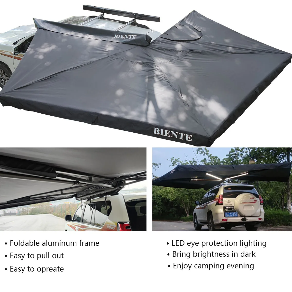 2M Car Awning,LED Lights Freestanding Car Side Anex 270 Awning for Outdoor Camping for 4x4 Offroad view 5