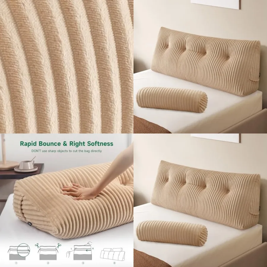 

Large Wedge Pillow Headboard, Triangular Headboard Pillow, Reading Pillow Bed with a Roll Pillow for Bed Sitting Up Sleeping, B