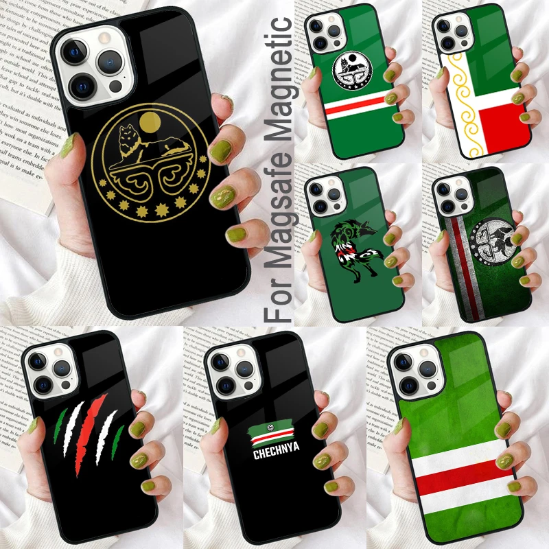 Chechnya Chechen Flag Magnetic Soft Phone Case for iPhone 16 Promax 15 Pro 13 14 Plus 11 12 Mini MagSafe Coque