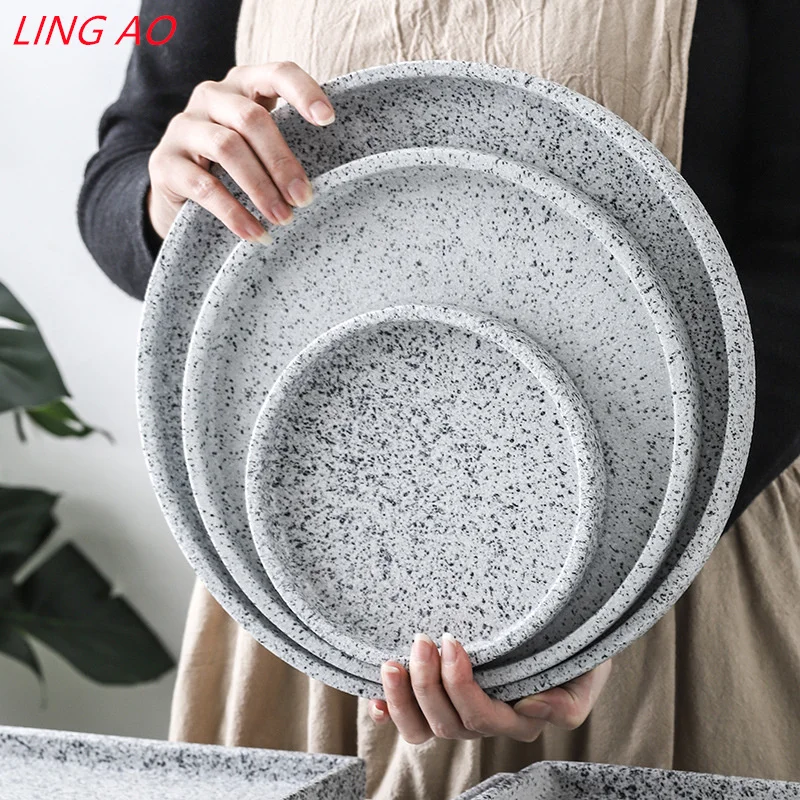 LingAo   European imitation granite ceramic marble pattern tray creative marble tableware hotel storage, storage plate