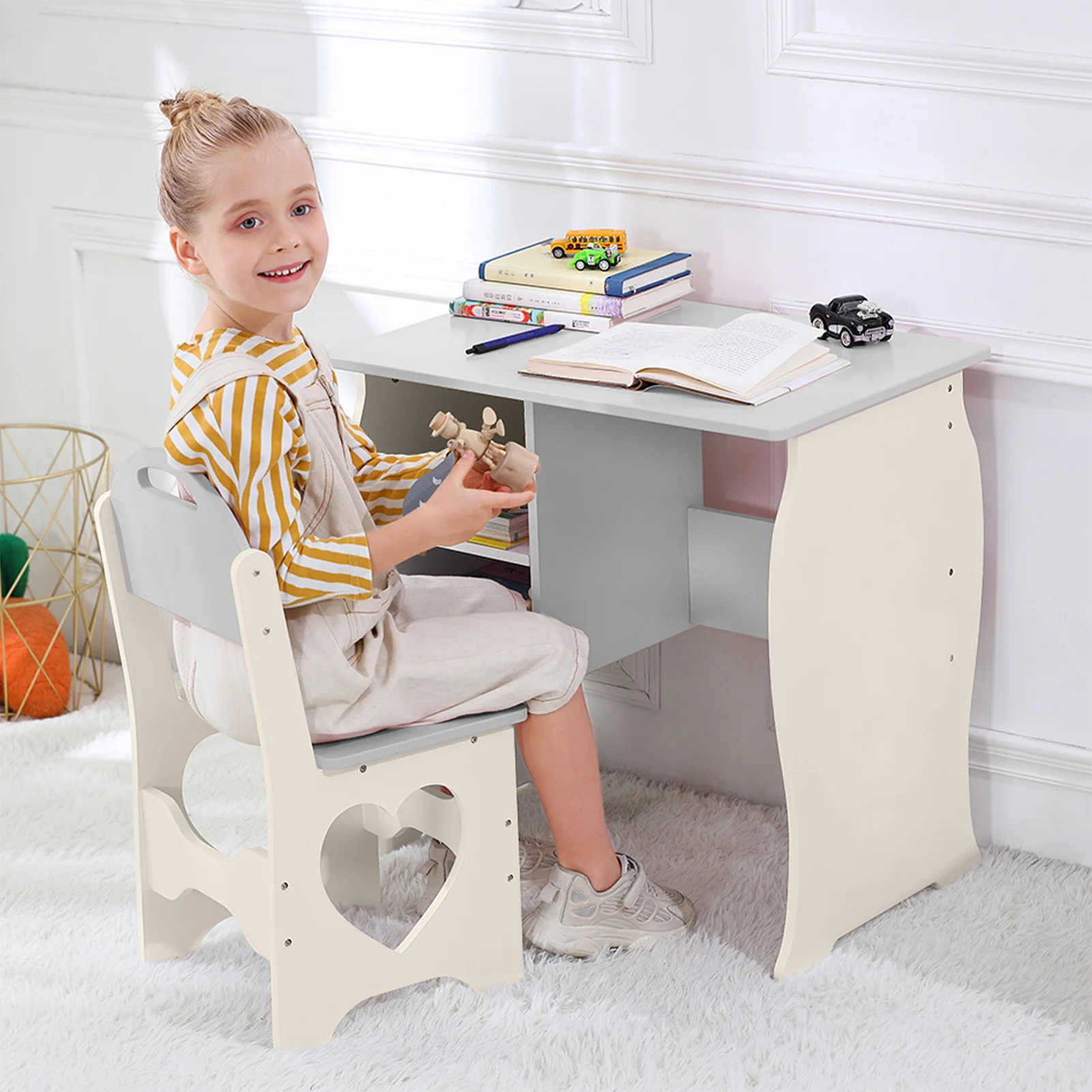 Kids Desk and Chair Set Children Study Desk Set Living Room Table Furniture Toddler Student Writing Table Set for Home School