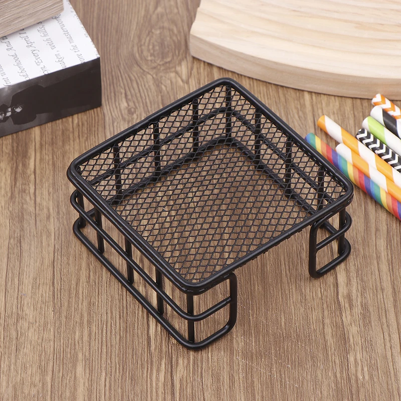 Metal Sticky Note Holder Square Black Memo Note Pads Box Holder Storage Display Stand Dispenser For Home Office School Class