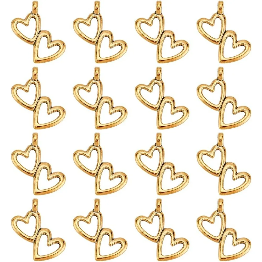 

100pcs Double Heart Charms Heart-to-Heart Pendants Alloy Love Heart Charms Peach Heart Charms for Valentine's Day