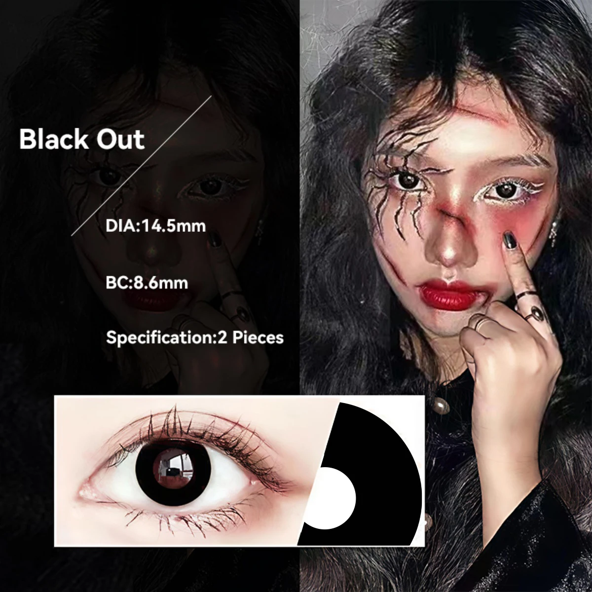 Visuashow schwarze Kontaktlinsen, Kosmetik, farbige Kontaktlinsen, 2 Stück, für den jährlichen Gebrauch, kleine Pupillen-Farbkontaktlinsen für Cosplay-Make-up, schwarze kontaktlinsen