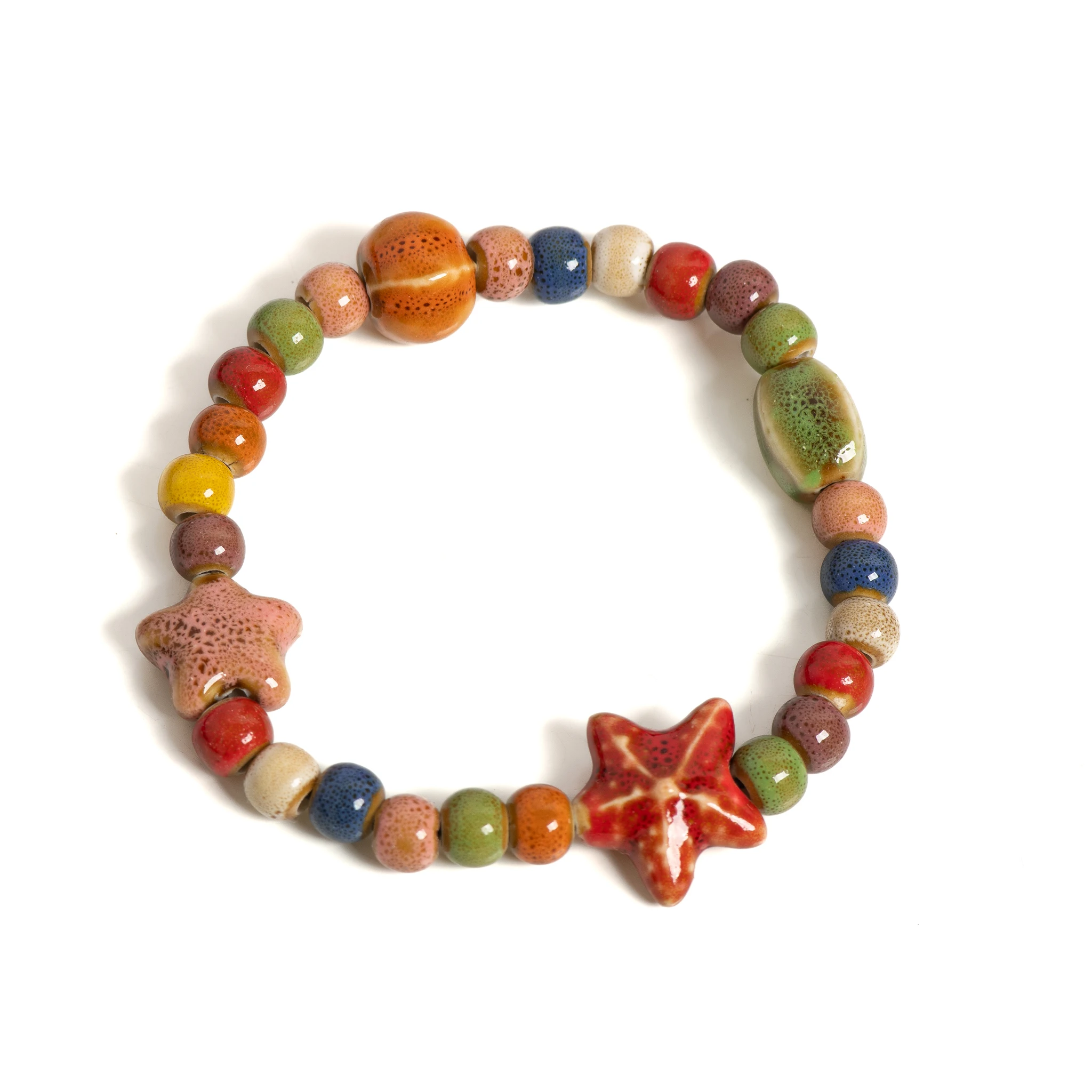 Handmade Colorful Starfish & Seashell Ceramic Beaded Bracelet Boho Beach Jewelry Elastic Wristband for Women & Teens S001186 image 5