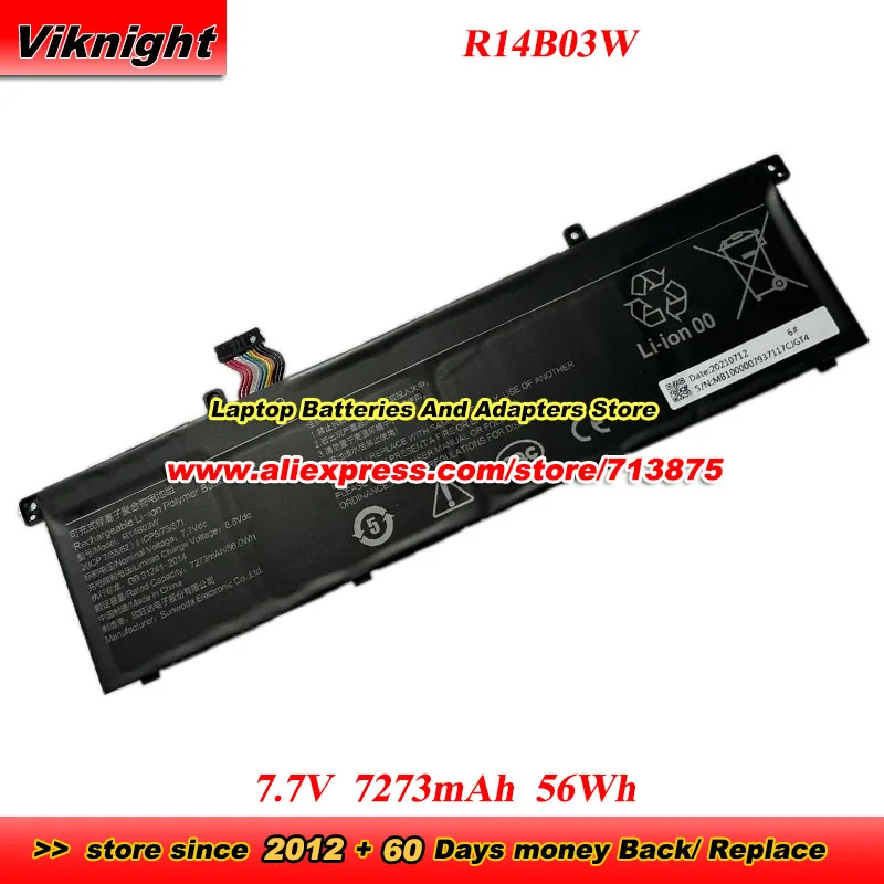 R14B03W Battery 7.7V 7273mAh 56Wh for Xiaomi Pro X 14 Enhanced Thin And Light Pro 15 Enhanced Thin And Light Battery