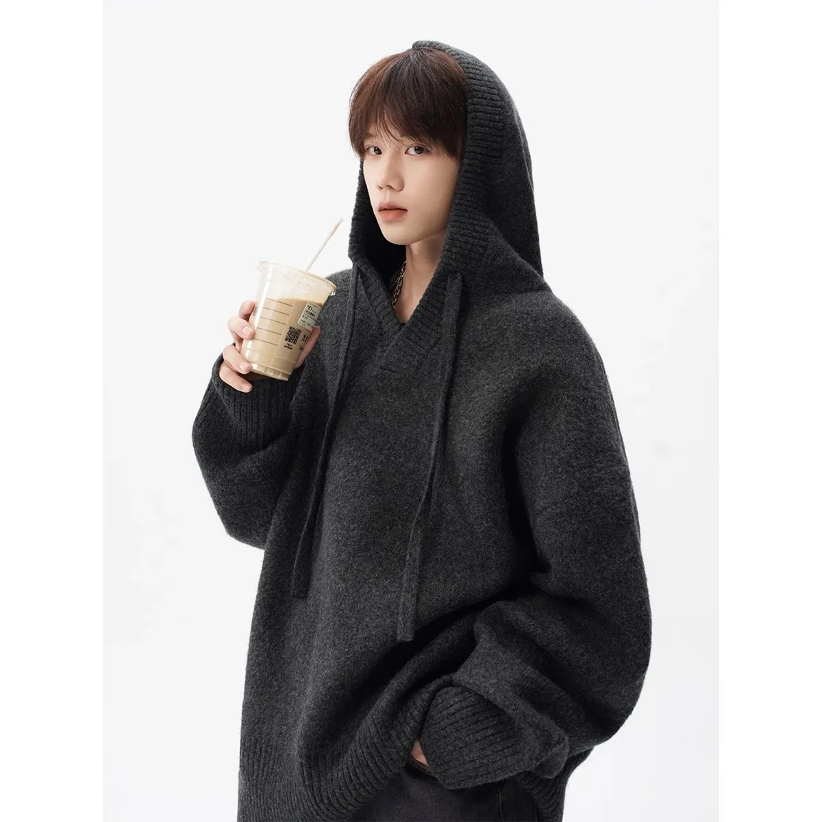 

American cleanfit knitted pullover men's autumn trend brand lazy style hooded sweater loose retro couple sweater