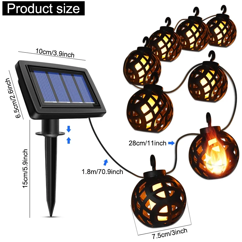 Weihnachtsbeleuchtung mit Solarpanel, wasserdicht, flackernde Flamme, hängende Solar-Gartenlampe für Terrasse, Hof, Halloween-Dekoration