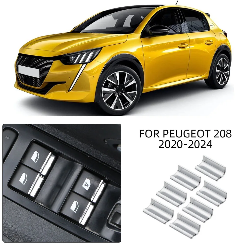 For Peugeot 208 E208 2020-2024 Auto Window Switch Cover Sequins Glitter Decorative Trim Car Interior Stickers Accessories