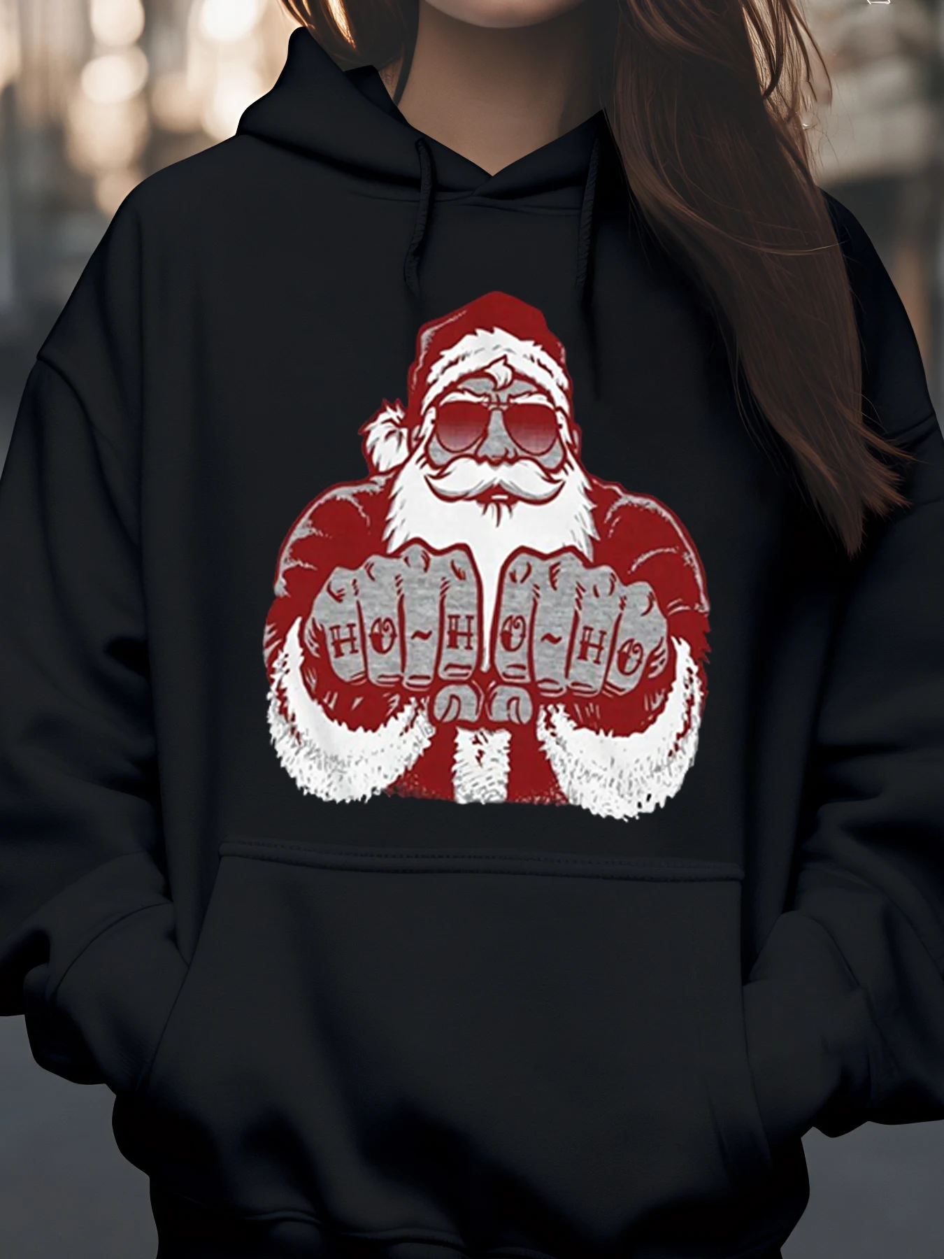 

Санта-Клаус Ho Ho Ho Print Рождественская толстовка с капюшоном Повседневная одежда унисекс