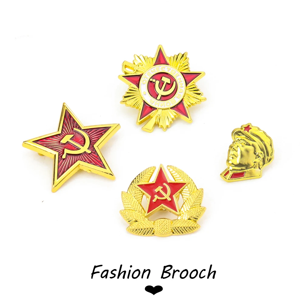 

Pentagram Sickle Axe Hammer Russia Party Emblem Chinoiserie Mao Zedong Zinc Alloy Brooch Badge Anti-glare Pin Craft Jewelry Gift