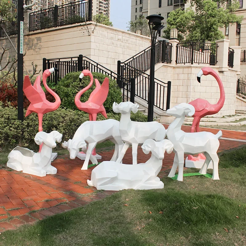 Escultura geométrica de fibra de vidro de elefante de piso grande paisagem de jardim