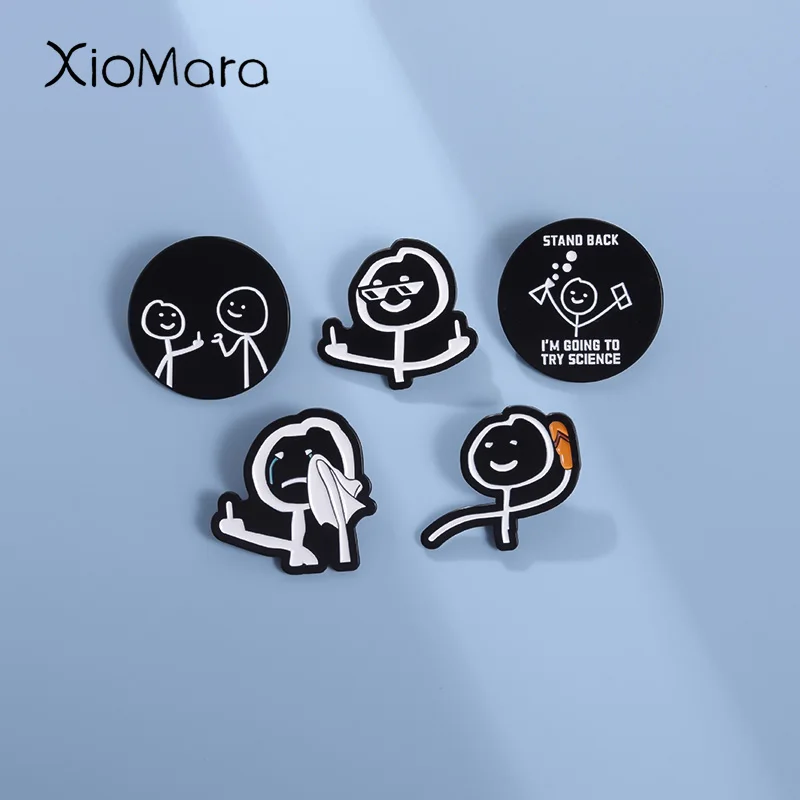 Cute Stickman Enamel Pins Custom I'M GOING TO TRY SCIENCE Brooches Lapel Badges Punk Funny Jewelry Gift for Friends