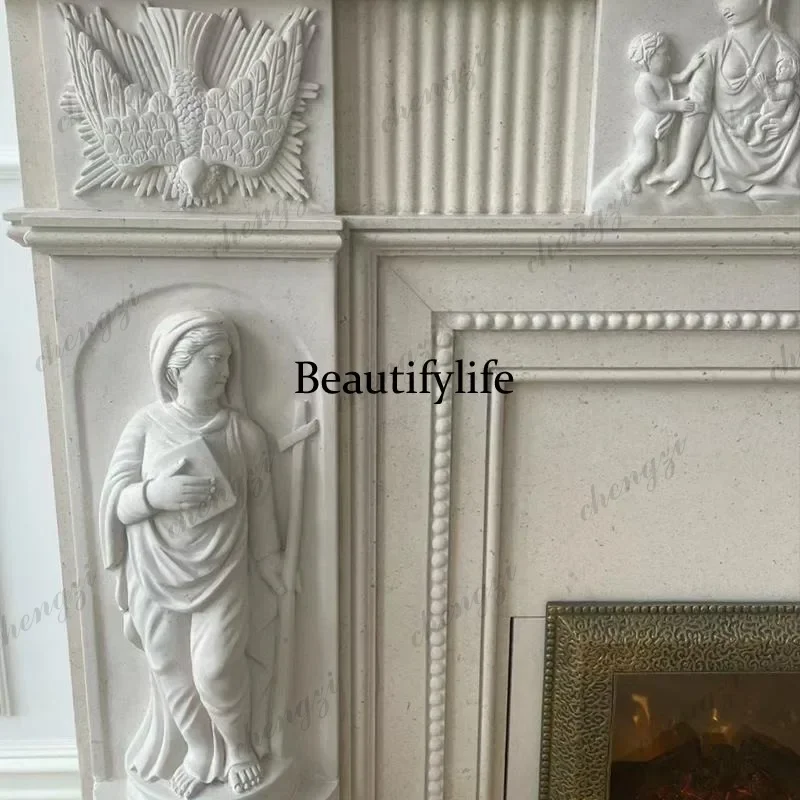 K153 Marble, European style, stone carving American style relief flower simple living room background wall French fireplace