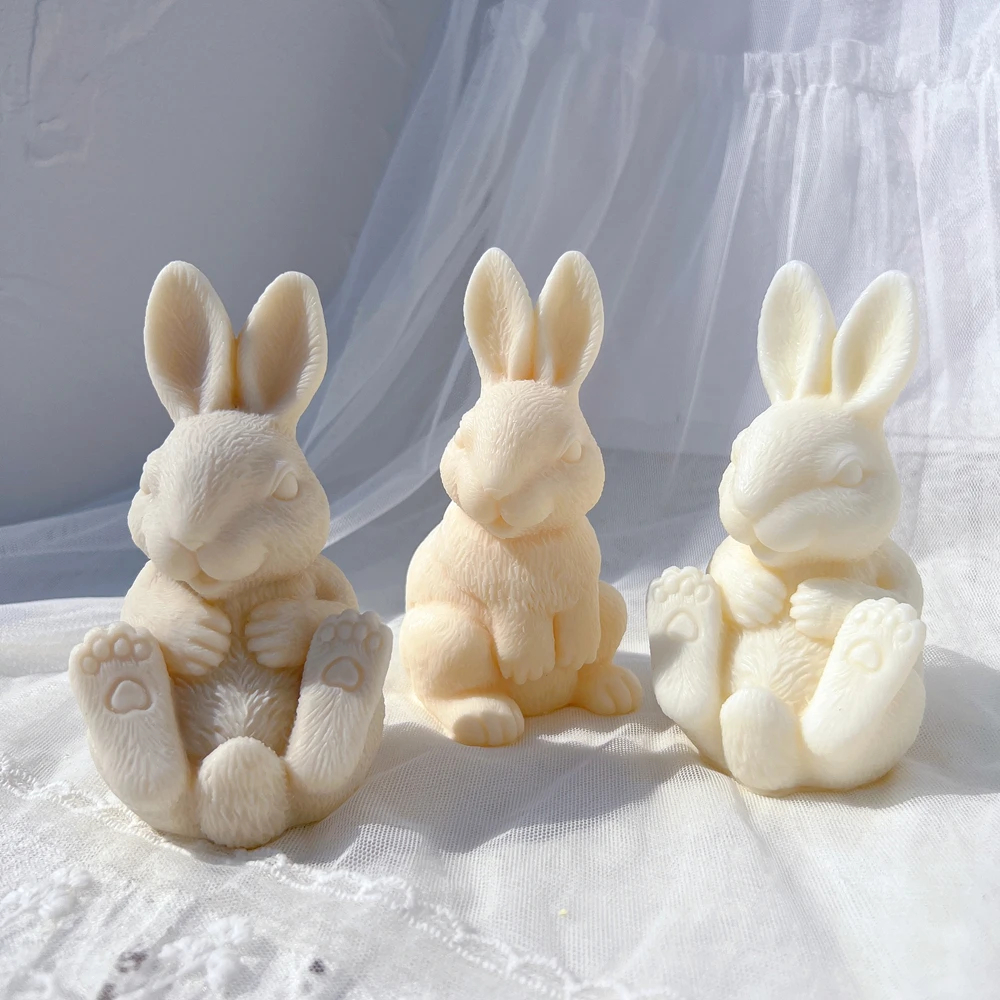 

Two Designs Sitting Rabbit Animal Soy Wax Mould Golden Rabbit Silicone Candle Mold Bunny Silicone Mold Resin Easter Home Decor