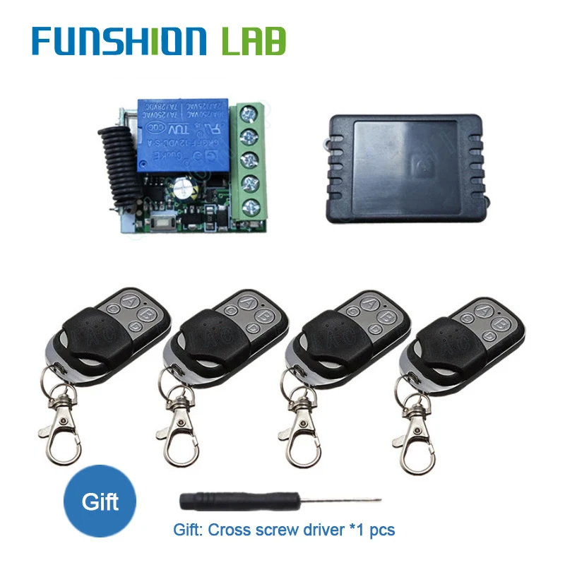 FUNSHION Universal Wireless 433Mhz Remote Control Switch DC 12V 10A 1CH Receiver Module + RF Transmitter 433 Mhz Remote Controls