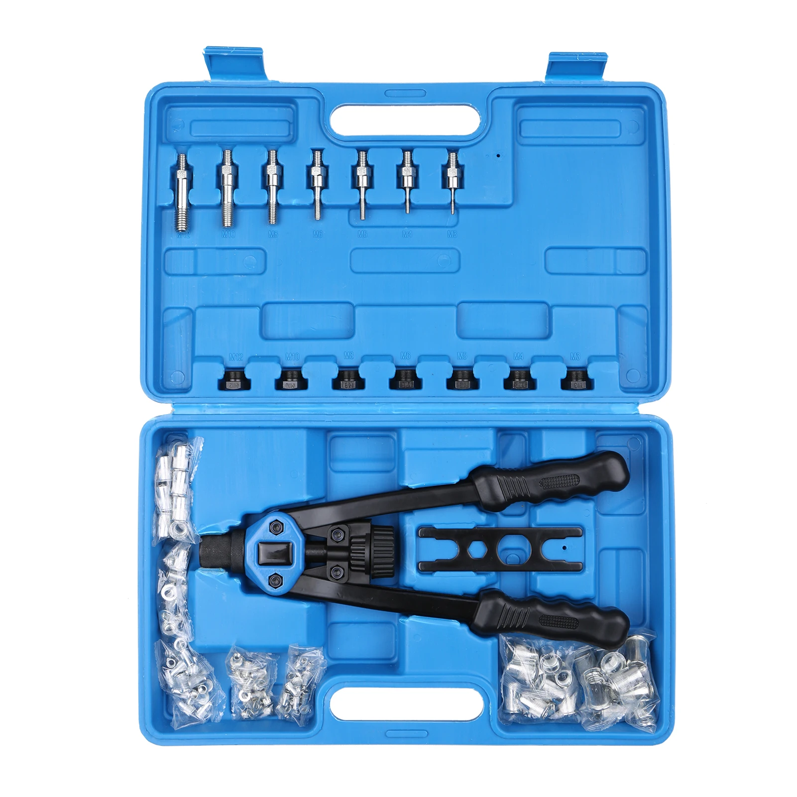 13'' Manual Threaded Riveter Nut Setter 86Pcs/Set , M3-M12 Riveting Kit Hand Tools  with Carrying Case