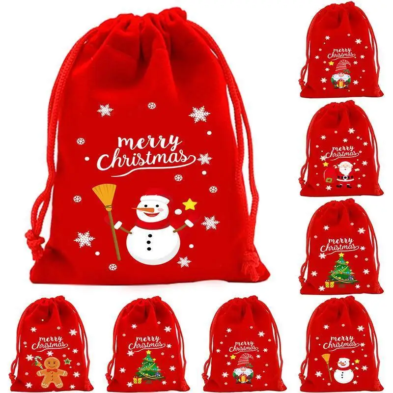 Bolsa de regalo de terciopelo con cordón para Navidad, bolsa grande para dulces, embalaje para regalos navideños, saco para fiestas, suministros para guardar golosinas para niños.