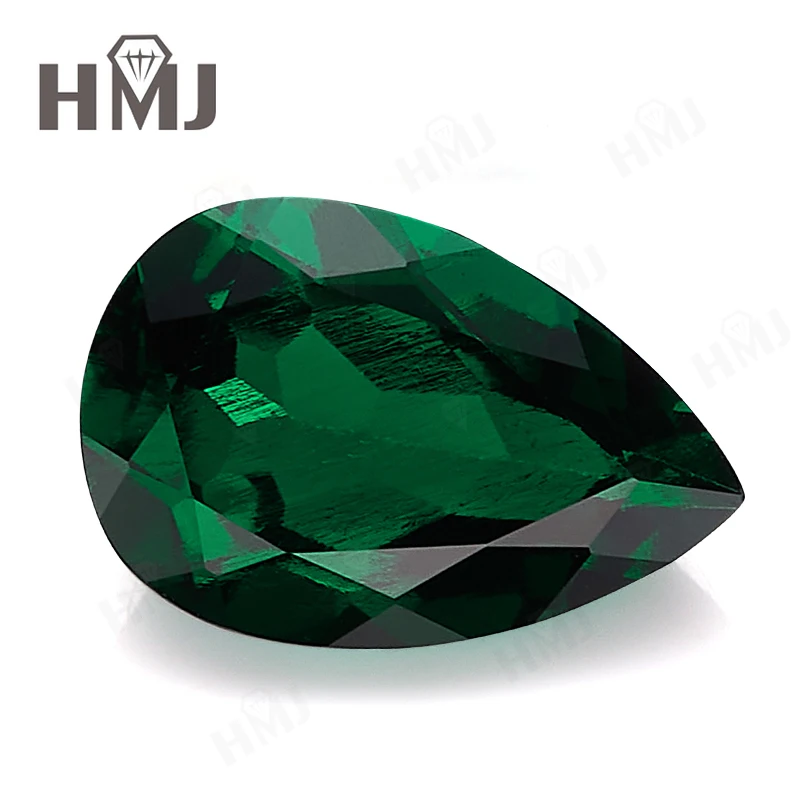 Lab Grown Zambian Emerald Brilliant Pear Cut Hydrothermal Hand Cutting with Cracks Inclusions Inside Selectable AGL Certificate