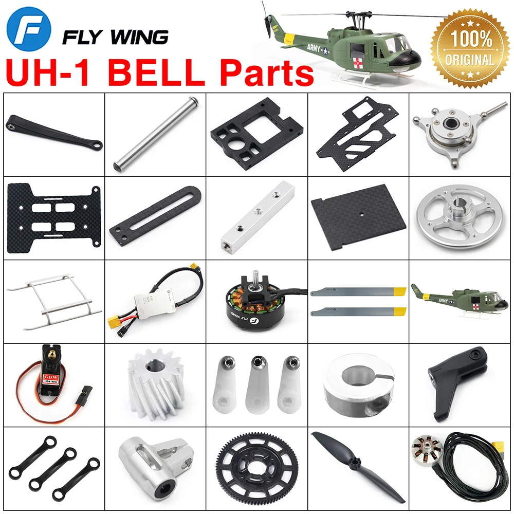 Fly Wing UH-1 BELL RC Helicopter Parts Original Factory Installed Plate Tail Blade Main Blade Motor Feathering Shaft Servo ESC