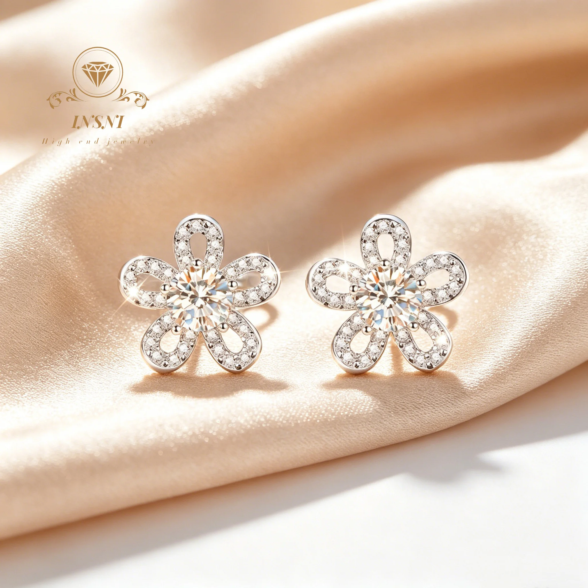 1Ct D Color Sunflower Moissanite Stud Earrings S925 Silver Luxury Korean Style Commuter Jewelry Gifts for Women Non-allergic