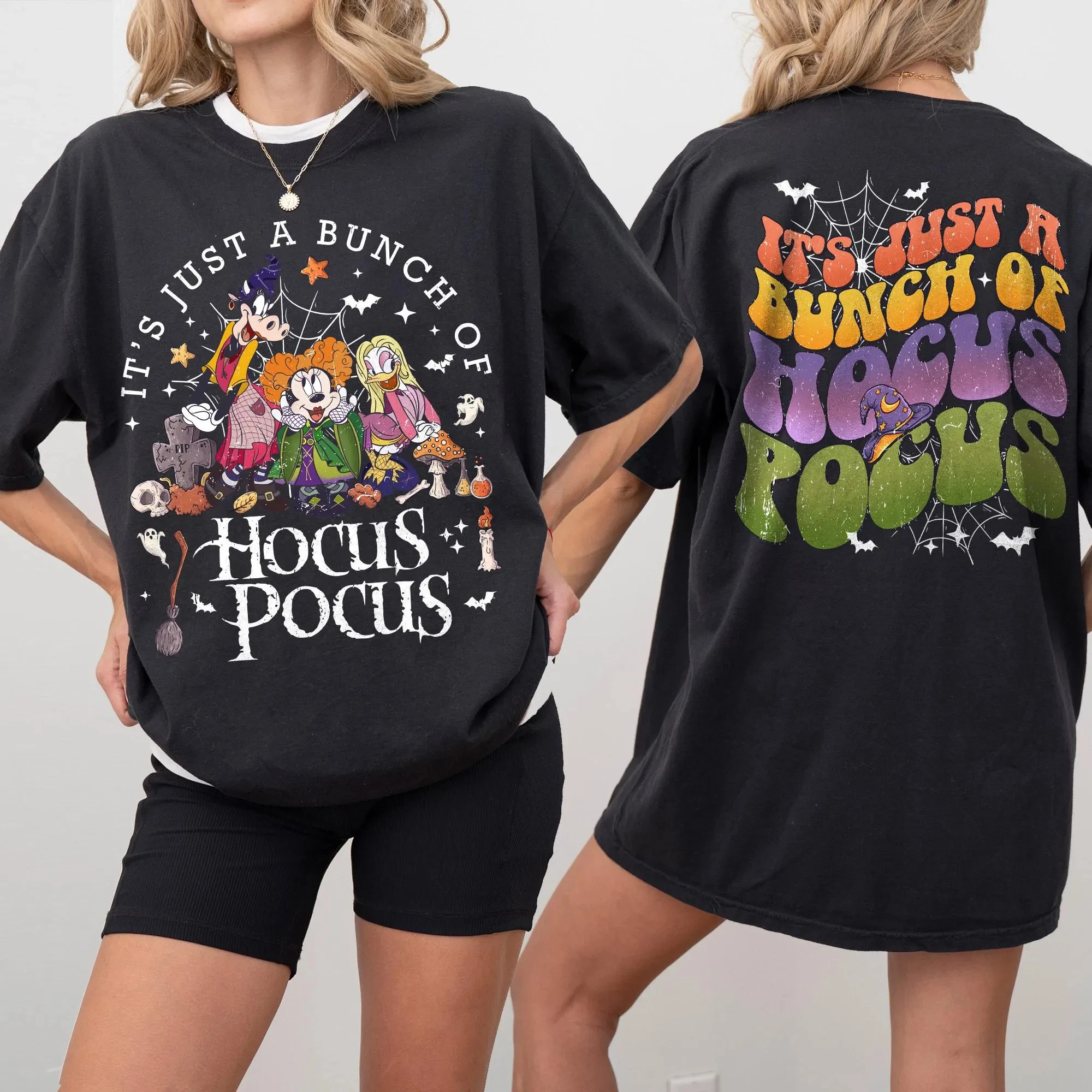 

It’s Just A Bunch of Hocus Pocus Halloween Shirt Mickey Minnie Halloween Tee Sanderson Sisters Parody Shirt