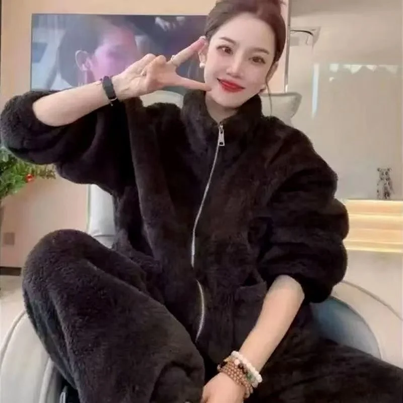 Fleece Dikke Warme Dames Pyjama Set Winter Nachtkleding Casual Rits Koraal Flanellen Jas En Broek Pyjama Set Vrouwelijke Thuis pak