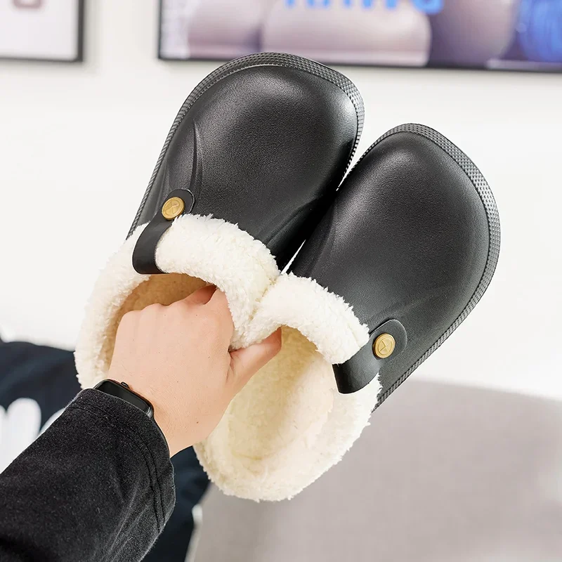 

Women Men Slippers EVA Waterproof Winter Warm Comfort Fuzzy Plush Lining Slip on Home House Platform Clogs Shoes Indoor Outdoor