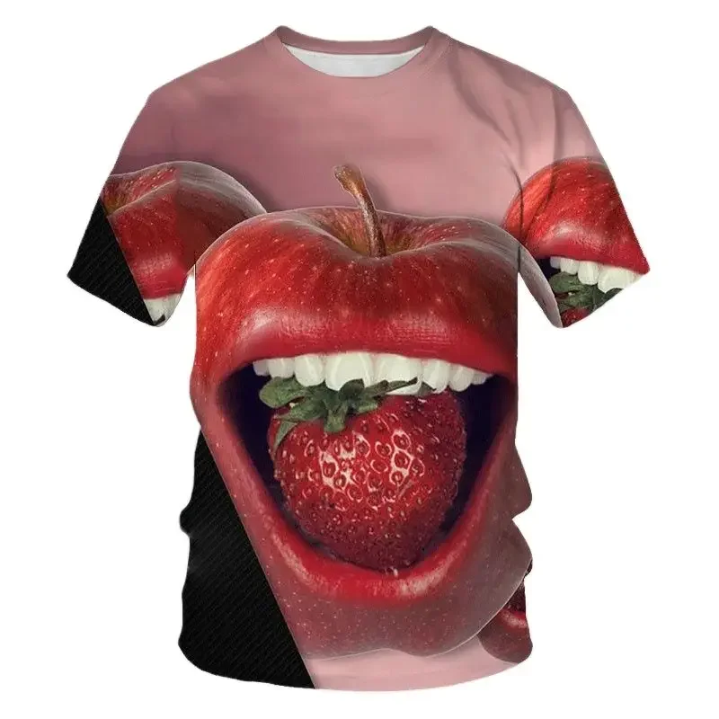 New Fruit Hip Hop Strawberry Style Men's and Women's T-shirt Novelty 3D HD Digital Couple Print Short Sleeve High-quality Tops