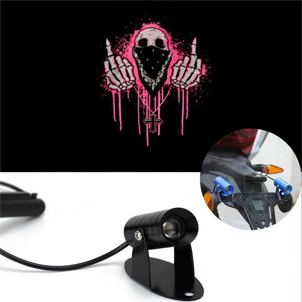 

1 Pieces LED Halloween Pink Skull Middle Finger Ghost Fingers Logo Welcome Projector Motorcycle Tail Shadow Light