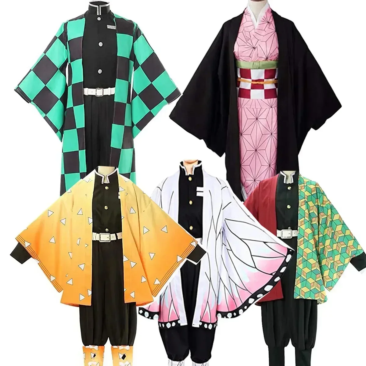 Kids Demon Slayer Cosplay Nezuko Agatsuma Zenitsu Kochou Shinobu Cosplay Costume Kimono Suit Kimetsu No Yaiba Halloween Clothing