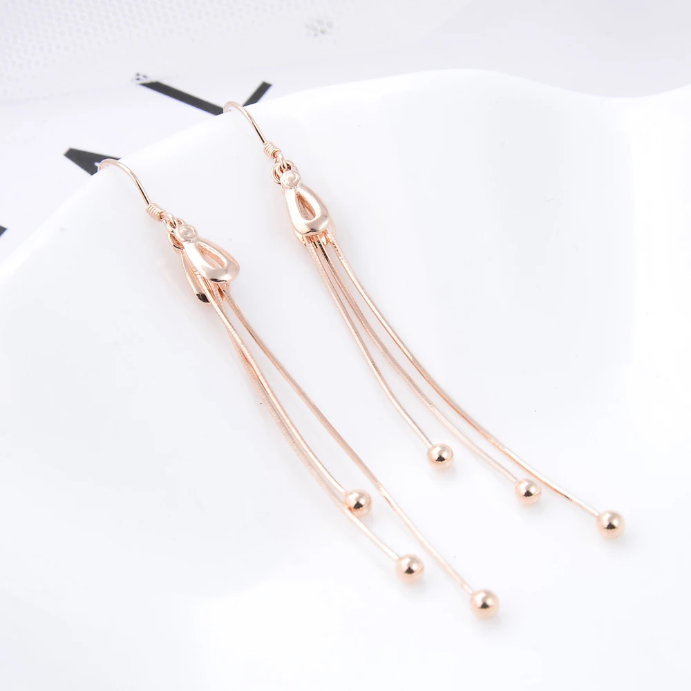 Trend Statement Minimalist 925 Sterling Silver Earrings Round Wedding Long Pendant Earrings Rose Golden Jewelry Female Gift