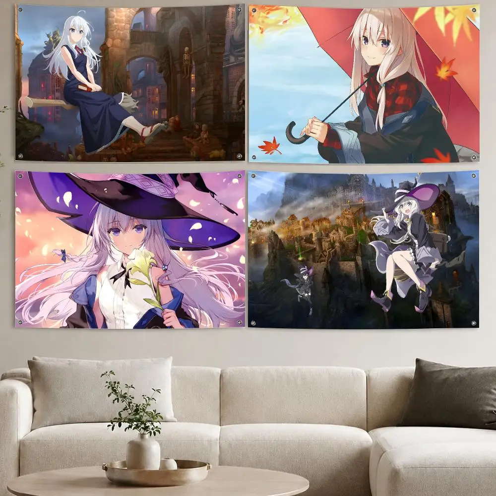 Wandering Witch The Journey of Elaina Flags Aesthetic Wall Tapestry Printed Wall Hanging Living Room Party Outdoor Decor