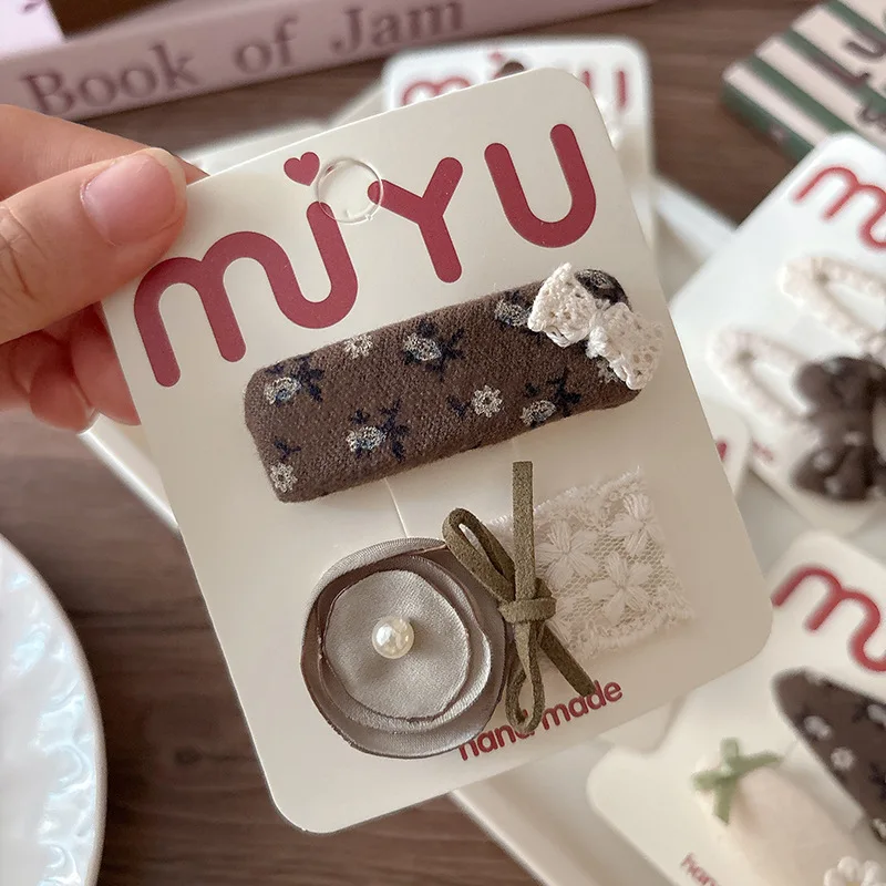 جديد الكورية الحلو القهوة الأزهار الدانتيل الأطفال الانفجارات القوس دبوس الشعر الفتيات النساء أغطية الرأس أدوات تصفيف الشعر الملحقات #2