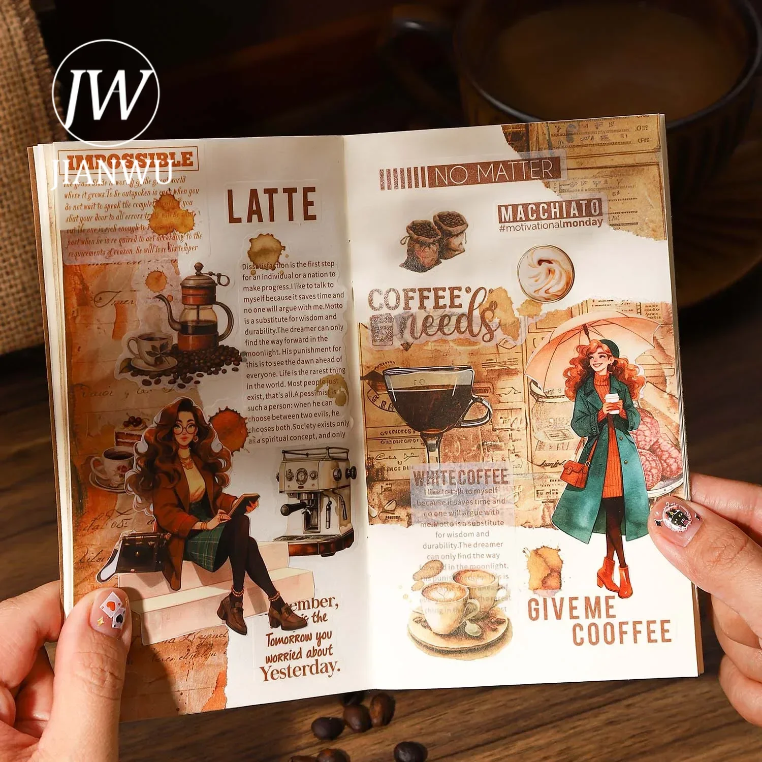 JIANWU Smell Everywhere Series Vintage Coffee Landscaping Collage Decor Material Paper Creative DIY Junk Journal Stationery