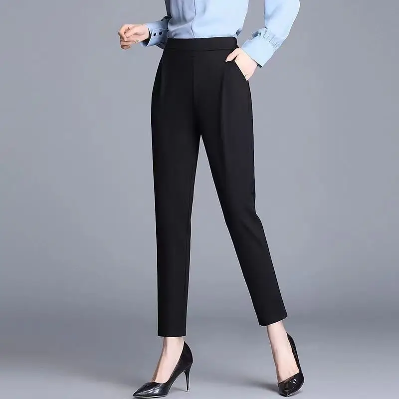 Women's Black All-match Harlan Pants Summer New Thin Solid High Waist Simplicity Plus Size Casual Pants Vintage Fashion Clothing