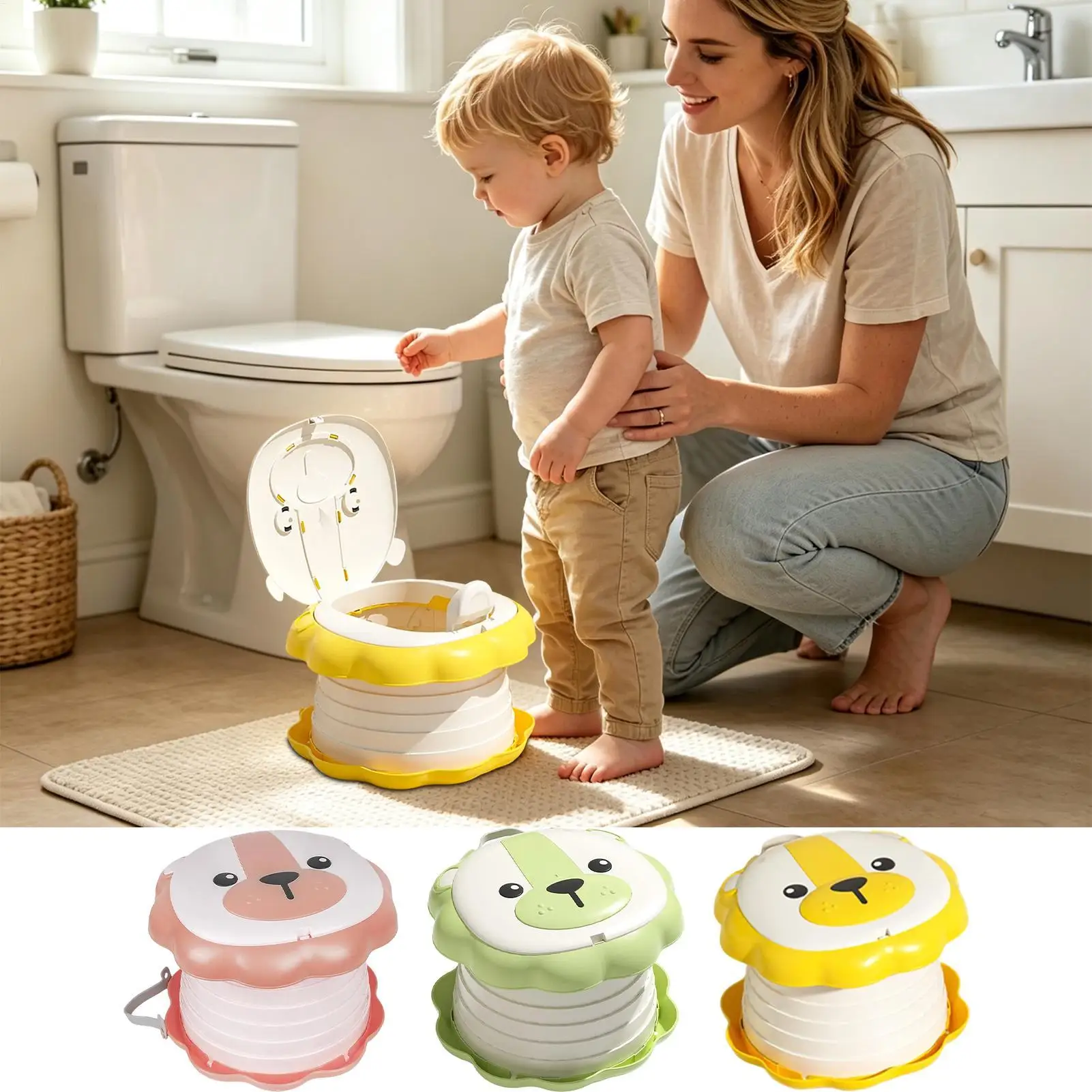 Kids Portable Potty Non-Slip Foldable Potty With Lid And Storage Bag Supports 110 Lbs Kids Toilet With Trash Bag And Absorbent