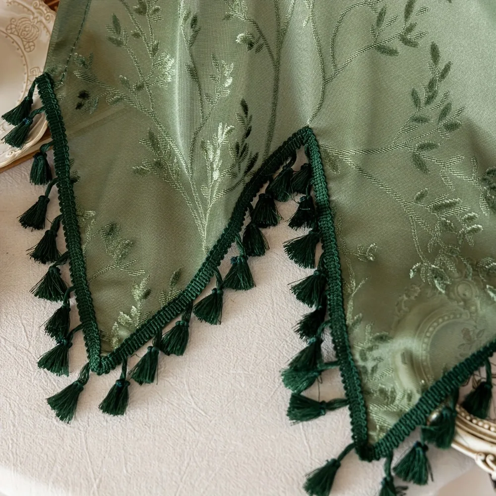 

Rustic Style Summer Short Tulle Window Curtains Sun Shade Triangular Edge Lace Tulle Window Curtains Fringe Trim Dustproof
