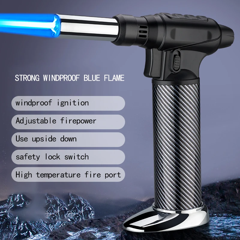 windproof blue flame cigar strong  inflatable  outdoor barbecue household metal welding big gun lighter