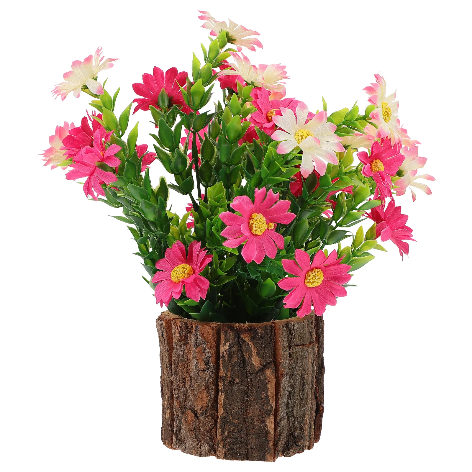 

Simulated Tree Bark Fake Flower Potted Plant Decor Wooden Carnations Artificial Flowers Pink