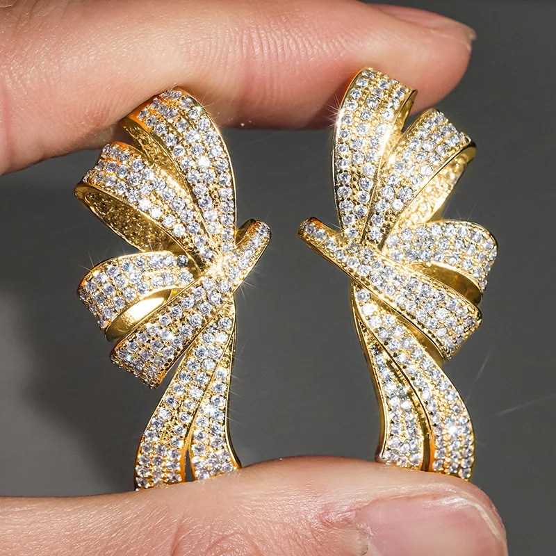 ZAKOL Luxuriöse Voll-Pavé-Zirkonia-Ohrstecker mit Schleifen-Design für Damen, Funkelnde CZ-Knoten-Hängeohrringe, Hochzeits- und Party-Schmuck – Detail 2