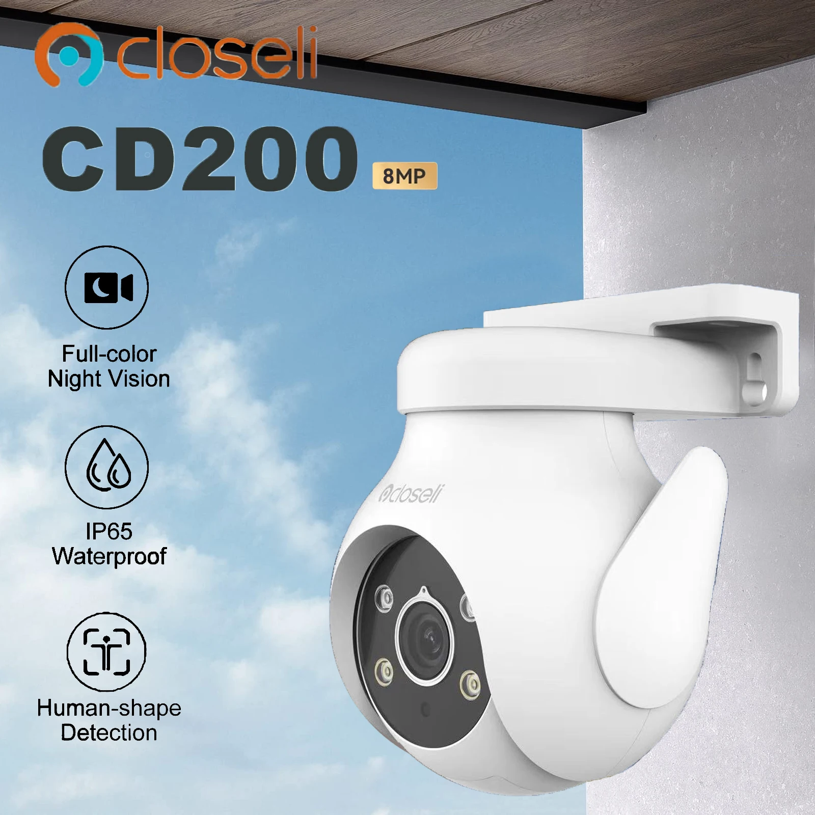 Closeli CD200 8MP Outdoor WIFI IP66 Camera 360º Smart Tracking Security Surveillance Human Detection Two-way Talk Camera